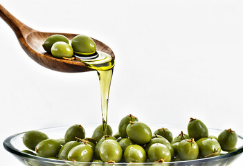 Olives and olive oil floating
