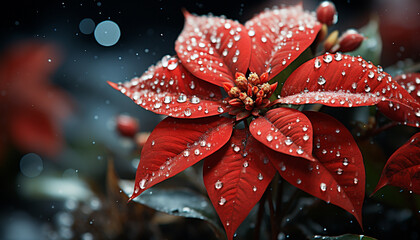 Fototapeta premium Freshness of nature in close up vibrant flower, wet with dew generated by AI