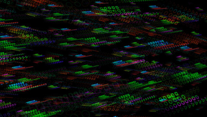Quantum computer digital green pink  futuristic technology big data dimension holographic polygon background