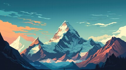 Mount Everest Poster in the Evening Day with Blue Sky View  generative ai