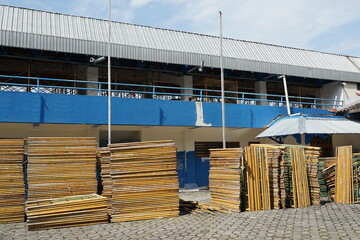 sports field stadium renovation with plug and wall