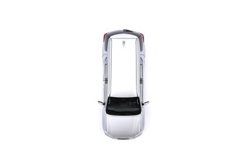 isolated simple and  metallic suv car with open doors from top view on white background that easily removable. - obrazy, fototapety, plakaty