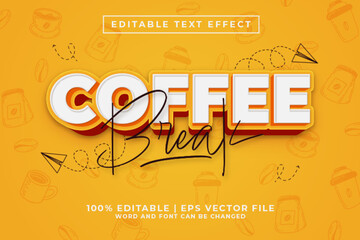 Coffee Break 3d Editable Text Effect Cartoon Style Premium Vector