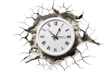 broken wall clock, transparent background, isolated image, generative AI
