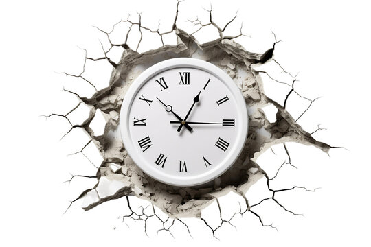 broken wall clock, transparent background, isolated image, generative AI
