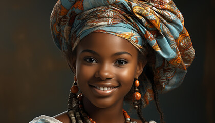 One young African woman smiling, exuding beauty and happiness generated by AI