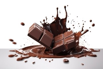 pieces of chocolate with chocolate splash.