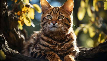Obraz premium Cute kitten sitting in grass, staring at camera with curiosity generated by AI