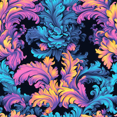 Fototapeta na wymiar Rococo style synthwave colour pallette seamless pattern, AI Generated
