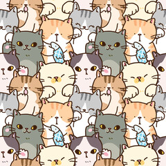 Seamless Pattern of Cute Cartoon Cat Illustration