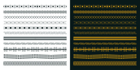 boho style ethnic border pattern set black and yellow post or banner design vector file