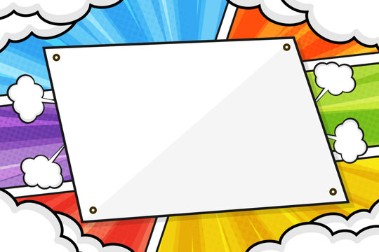 Colorful comic book background with blank frame