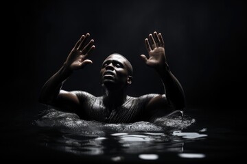 Obraz premium Baptism. Handsome black man in worship in the water