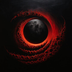 Artwork Depicting a Blood-Red and Black Moon Eclipse