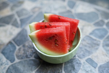 Fresh red watermelon pieces in a bowl ready to be enjoyed