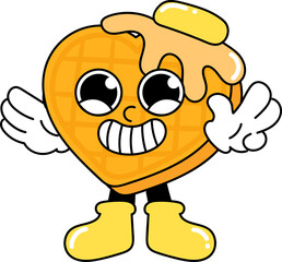 Groovy waffle character illustration