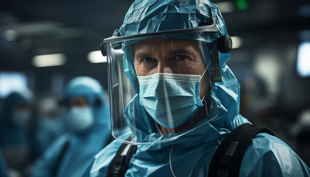 Confident Surgeon In Protective Mask And Workwear, Looking At Camera Generated By AI