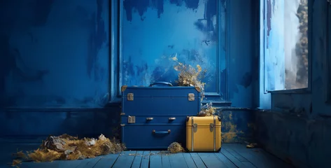 Papier Peint photo Navire a luggage in blue studio ultra a blue bag HD hd wallpaper