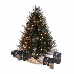 Christmas tree with decorations, isolated on white background, 3D illustration, cg render