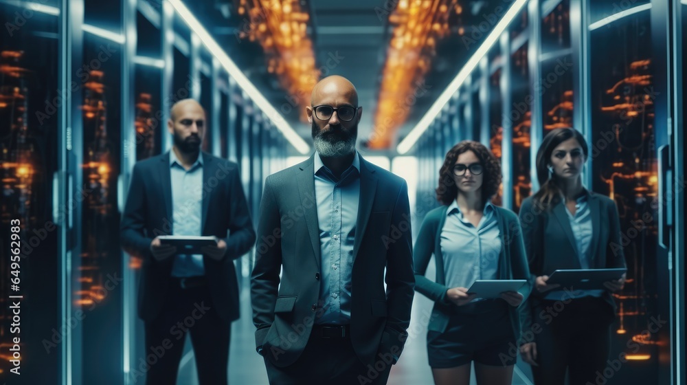 Leinwandbilder confident team standing in a server room or data center with servers in the background.