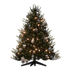 Christmas tree with decorations, isolate on a transparent background, 3d illustration, cg render