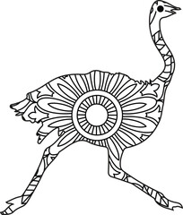Ostrich bird. Black white hand drawn doodle animal. Ethnic patterned vector illustration. African, indian, totem, tribal, zentangle design.
Hand drawn Coloring page with ostrich , zentangle illustrati