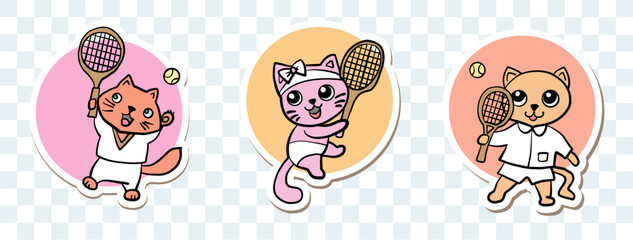 Cute Cat Playing Tennis Vector Illustration Isolated mascot