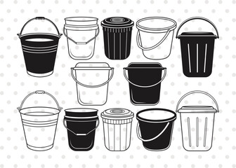 Bucket Silhouette, Water Bucket Svg, Cleaning Bucket Svg, Bin Bucket Svg, Bucket Outline Svg, Bucket Svg Bundle