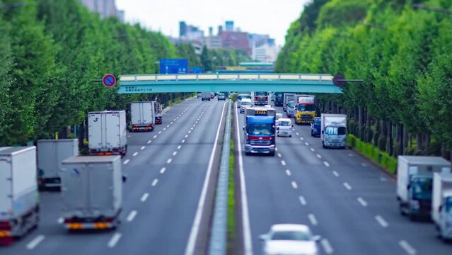 A timelapse of miniature traffic jam at the downtown street in Tokyo zoom