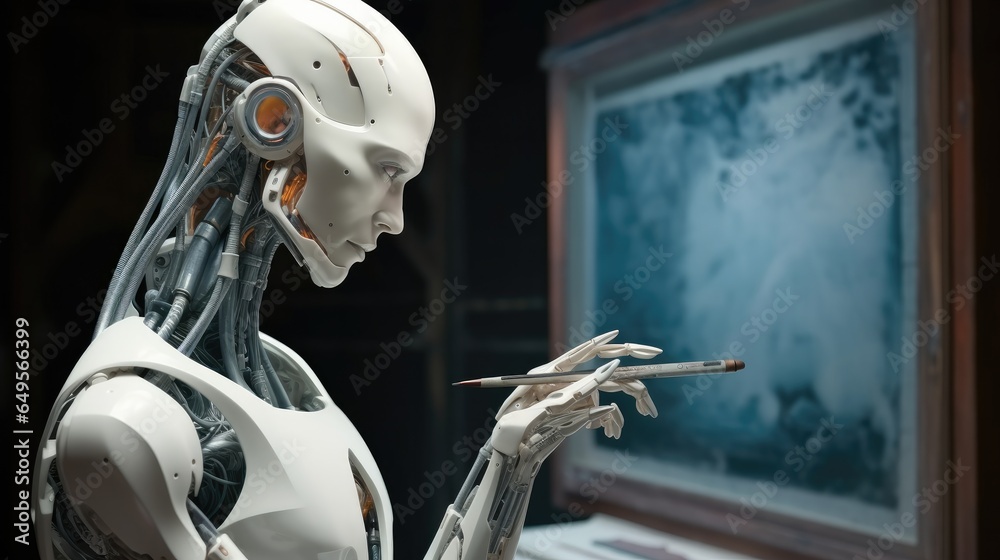Aufkleber Artificial intelligence robot control futuristic data screen.