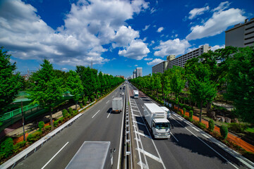 Fototapeta na wymiar A traffic jam at the downtown street in Takashimadaira Tokyo wide shot