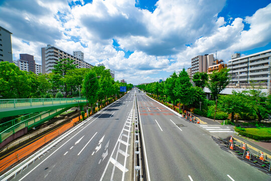 An empty downtown street in Takashimadaira Tokyo wide shot