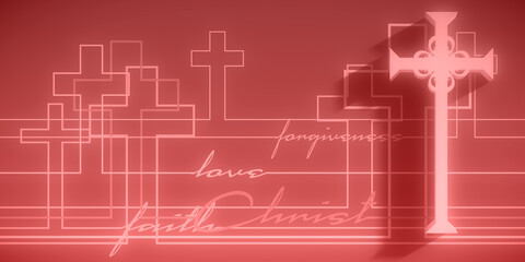 Crosses and religious theme words in thin lines style