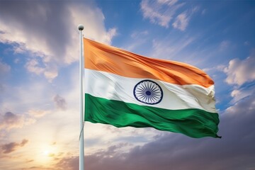 Indian flag waving on blue sky background