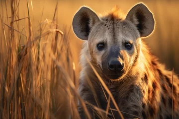 Fototapeten Spotted hyena in dry tall grass © Lubos Chlubny