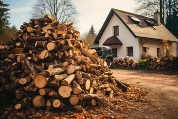 Fototapete Brennholz Textur A pile of firewood for heating in a family house