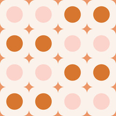 Vector geometric shapes drawn like moon and stars forming a simple pattern in a beautiful color palette of brown and pastel pink color over ivory background. Great for homedecor, fabric and wallpaper.