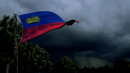 Liechtenstein flag for veterans day on dark storm cumulus - abstract 3D rendering