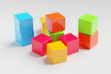 colored children cubes on white background, 3d illustration