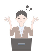 困る　ビジネスカジュアルの服装をした男性　ノートパソコン　エラー