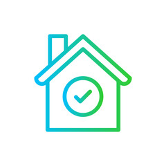 Verified house approval icon with blue and green gradient outline. house, home, sign, property, estate, residential, apartment. Vector illustration