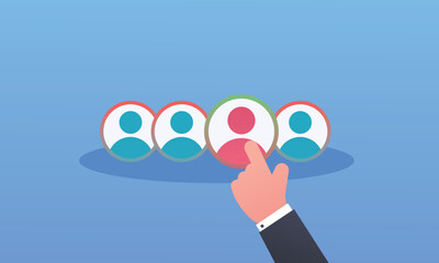 Select employer for job icon, customer occupation available, view customer audience.on blue background.Vector Design Illustration.