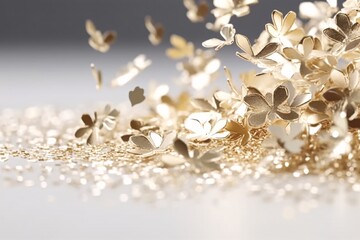 3d render, abstract background with white flowers and pearls.