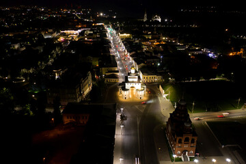 Russia, Vladimir. Golden Gate (Vladimir). Aerial view at night