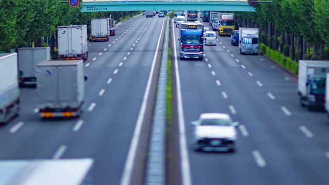 A timelapse of miniature traffic jam at the downtown street in Tokyo panning