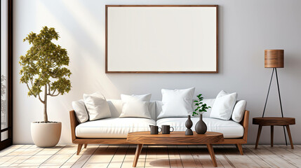 blending tradition with innovation: an italian living room enhanced by minimalist fashion poster mockups. Ai Generated - obrazy, fototapety, plakaty