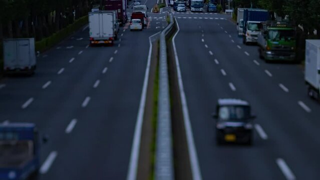 A timelapse of miniature traffic jam at the downtown street in Tokyo panning
