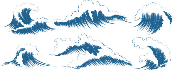Sea waves sketch set