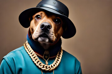 a dog wearing a hat and mafia style - obrazy, fototapety, plakaty