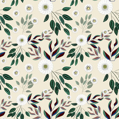 Seamless retro floral pattern. White flowers on a beige background.